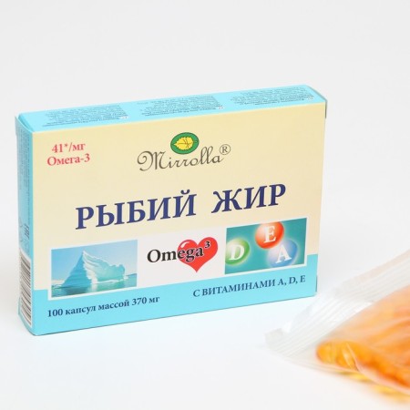 Mirrolla fish oil with vitamins A, D, E, 100 capsules of 0.37 g