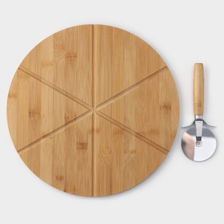 Pizza delivery board, D = 32 cm, complete with a knife, bamboo, stainless steel
