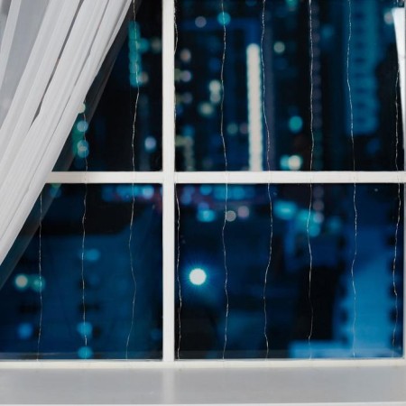 Garland "Curtain" 1 × 1 m dew, IP20, silver thread, 100 LED, white glow, 12 V-1