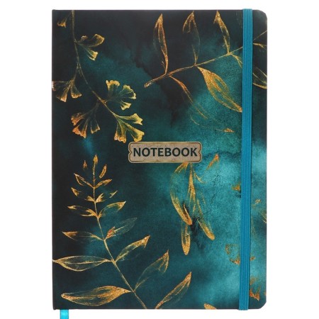 Notepad A5 96 sheets in a cage, Gold Floral Pattern, solid cover, matte lamination, software, selective varnish, elastic band, lies, lies, block 70 g/m2