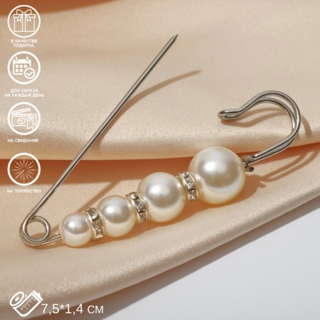 Pin "Quartet", 7.5 cm, white color in silver-3