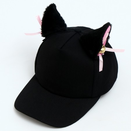 Baby cap for a girl "cat" with ears, black color, rr 52-54, 5-7 years old-5