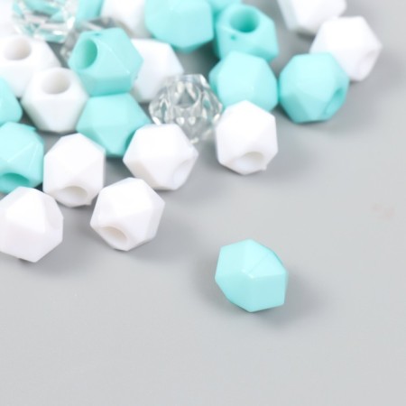 Plastic beads "Crystal polyhedron. Mint, white, transparent" set 30 g 1x1x1 cm-1