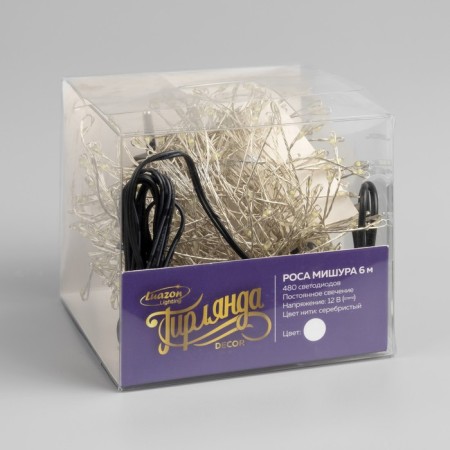 Garland "Mishura" 6 m Rosa, IP20, silver thread, 480 LED, white glow, 12 V-3
