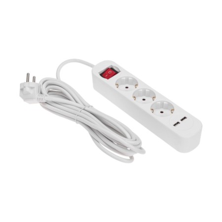 Extension cord Standard 3 nests, 5m, 3x1.0mm², s/h, with a switch, 2 USB, white rexant-1