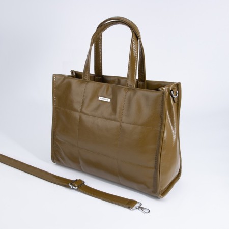 Luggage bag, external pocket, long belt, green-brown color-5