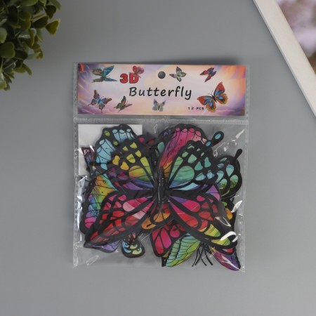 Magnet plastic "butterfly with rainbow colors" set of 12 pcs 6; 8; 10; 12 cm-2