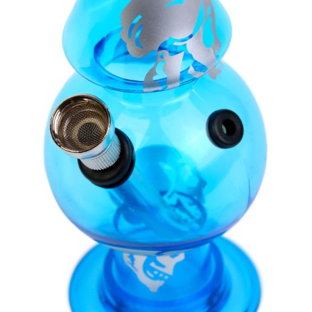 Bong, H-20.5 cm, "Skull", with a greenhouse, acrylic, blue-1