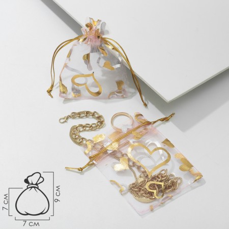 Gift bag "hearts", 7 × 9, pink color with gold