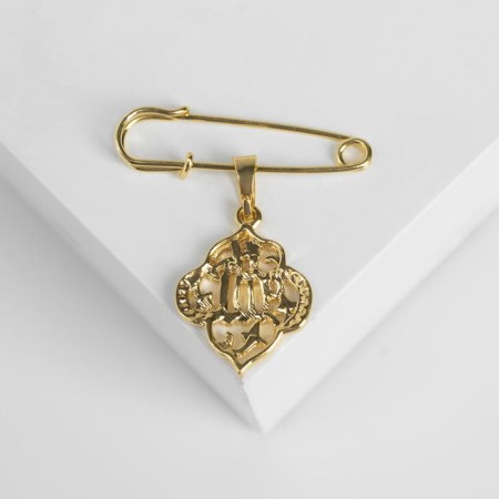 Pin with a pendant "Muslim" Basmala, 3 cm, white color in gold-2