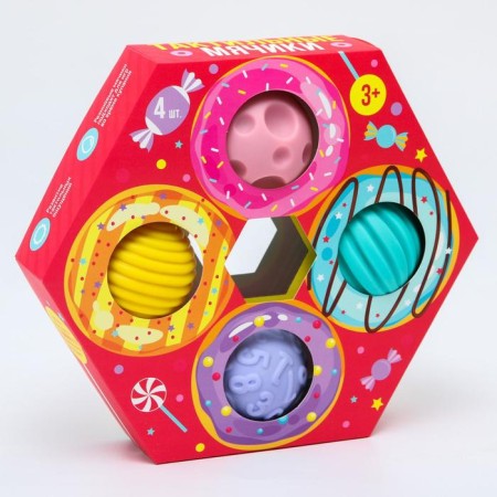 A set of developing tactile balls "Donut", with a squeak, 4 pcs, crumb me-5