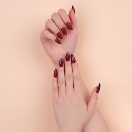 Follow nails, 24 pcs, with glue plates, the shape of the almonds, matte/glossy, cherry color-9