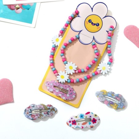 Set of children's "chosen" 3 objects: hairpin, beads, bracelet, chamomile flowers, colored-2