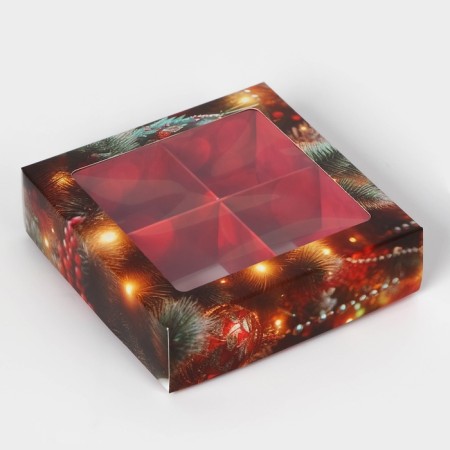 New Year. Box for 4 sweets "New Year tree", 12.6 x 12.6 x 3.7, confectionery packaging-3