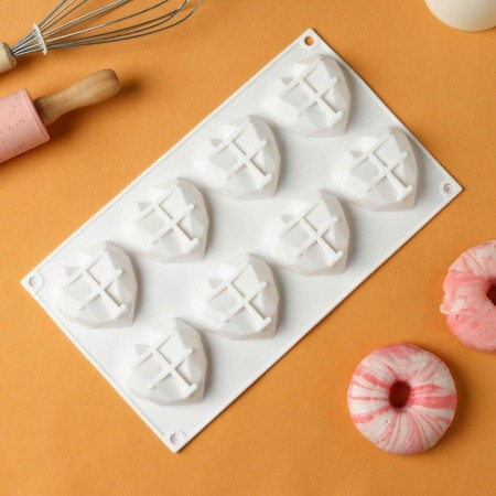 Form for mousse desserts and baking konfinetta "heart", silicone, 29 × 17 × 2 cm, 8 cells, white color-3
