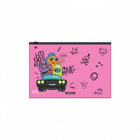 Folder envelope on ZIP-Molniya B5 (289x214 mm), 180 μm, Erichkrause Funny Monsters, translucent, mix-3