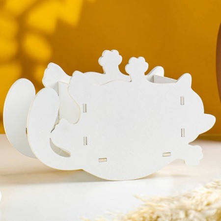 Kashpo wooden "Cat with mouse" Small 19x7.5x12 cm white-1
