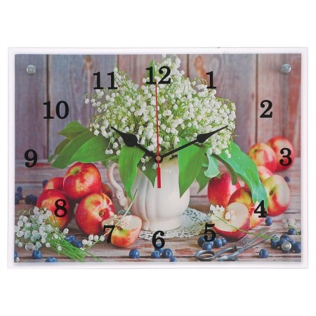 Carty clock is wall-mounted, interior "flowers and apples", silent, 30 x 40 cm