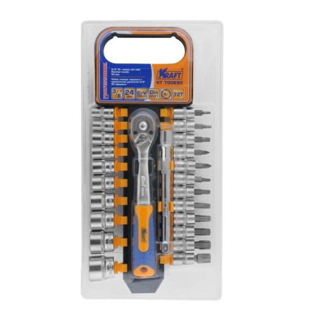 Набор торцевых головок KRAFT KT700692, с трещоткой, 3/8", 24 предмета