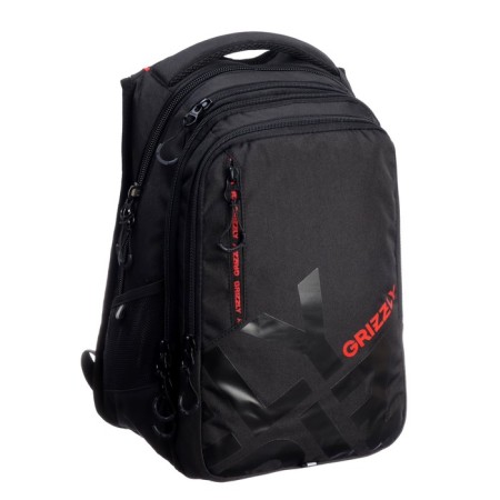 Youth backpack, 42 ​​x 31 x 22 cm, Grizzly 338, ergonomic back, laptop compartment, black/red RU-338-2_2-1