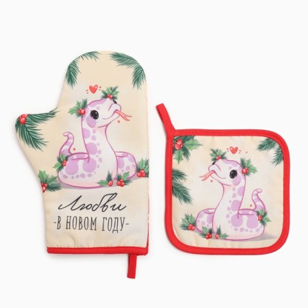 Set of kitchen shares Friendly Snake: Take 17x17 cm, mittens-loss 20x28 cm, 35% cotton, 65% p/e-1