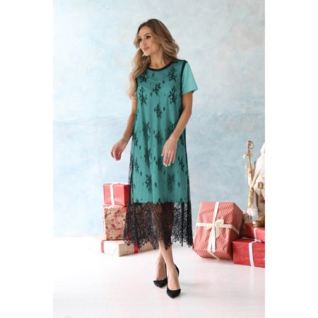Women's dress, size 44, green color, black