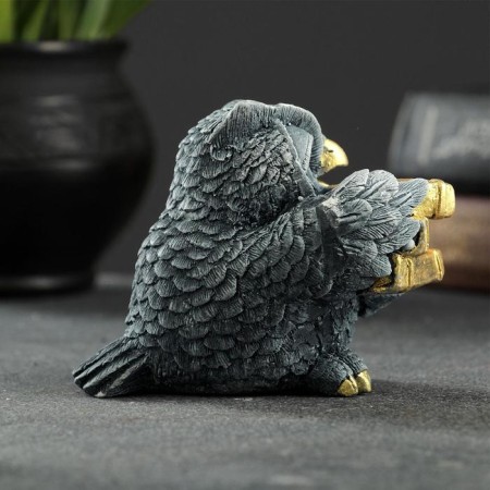 Figure "Owl with books" gray-blue 10x6x6cm-3