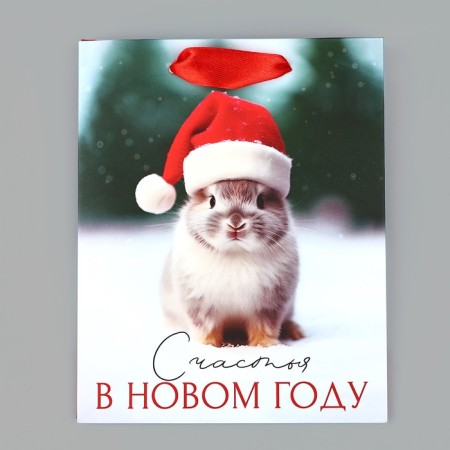 Package Gift New Year's laminated "Happiness in the New Year", rabbit, S 12 x 15 x 5.5 cm, New Year-3
