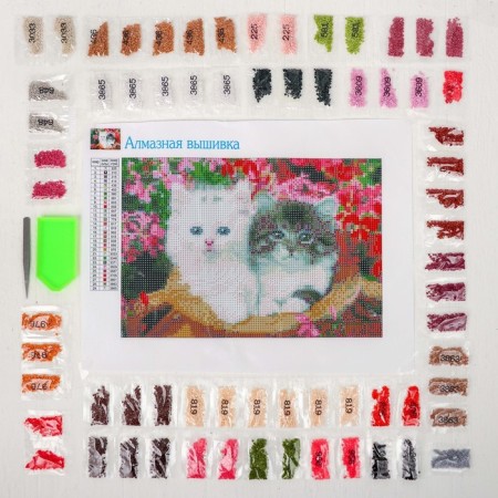 Diamond mosaic with full filling on the Kittens canvas, 22 x 32 cm-2