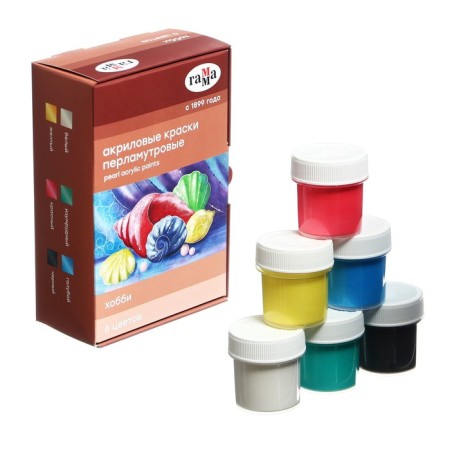 Acrylic paint, set of 6 colors x 20 ml, gamut "Hobbies", Pearl, frost -resistant