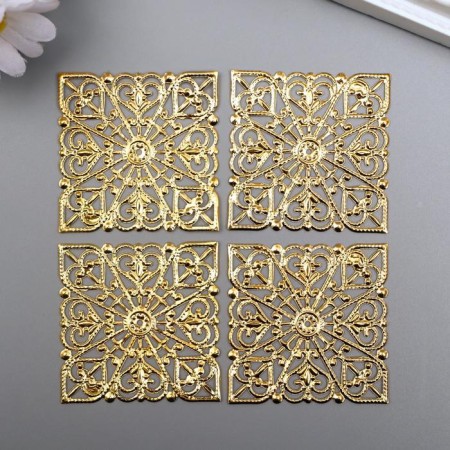 Metal decor "Patterns in the square" set 4 pcs gold 4x4 cm-1