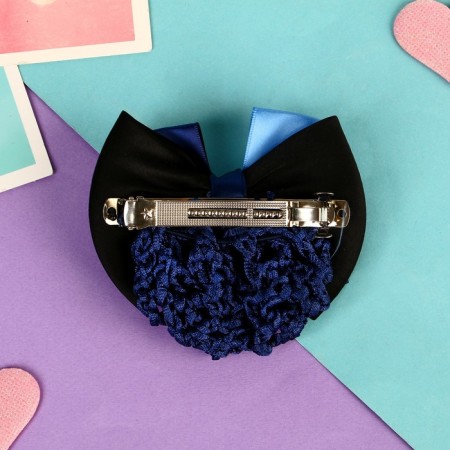 Halfish hair clip "Bow" with a mesh for a bundle, D-10 cm, blue-1