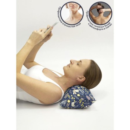 Pillow orthopedic roller with buckwheat luster, size 20x50 cm, print bunnies, blue color-2