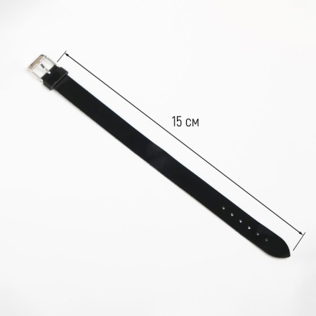 Watch strap, female, 16 mm, length 15 cm, genuine leather, black-1
