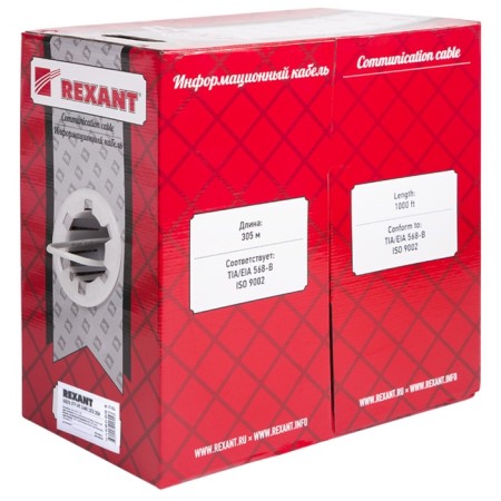Bay cable twisted pair SF/UTP, CAT 5E, PVC, 4PR, 24AWG, Indoor, Solid, Gray, 305m, Rexant-1