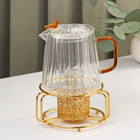 Glass Tea Set "Bliss", 2 items: glass kettle 600 ml, 11 × 12.5 cm, stand 12 × 6.5 cm