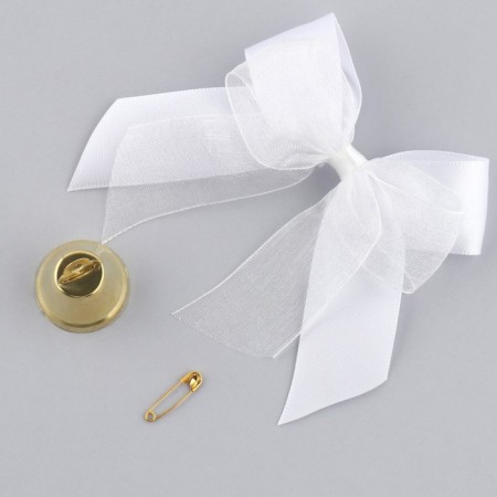 A bell on a pin with a bow for graduation, white, d = 2.6 cm-3