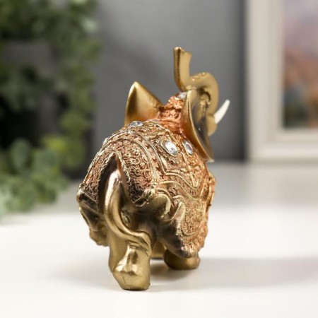 Souvenir Polystone "Elephant in the Golden Popone with crystals" 10.5x11x4.5 cm-3
