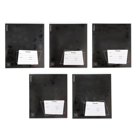 Notebook of 12 sheets in the Erichkrause "Black Pattern", UV-LK, Cover Cover Cardboard, Offset Bloc, Mix