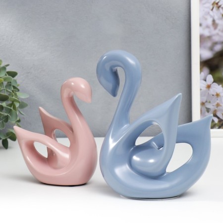 Souvenir Ceramics "Swans Blue and Pink" matte set 2 pcs 14x6x15 15x20x20 cm-2