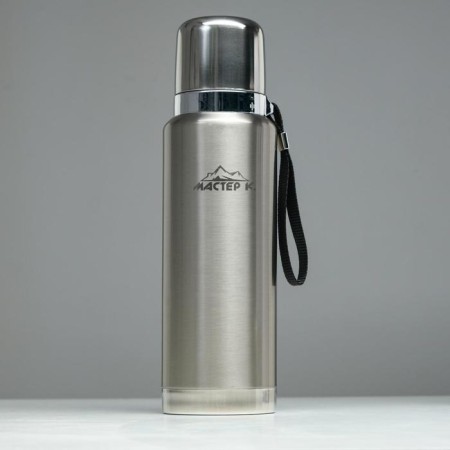 Thermos, 1 l, the journey "Master K.", with a circle, retains heat 48 hours, chrome