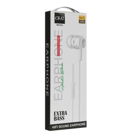 Headphones CB-52, wired, vacuum, microphone, 1 m, jack 3.5 mm, white-2