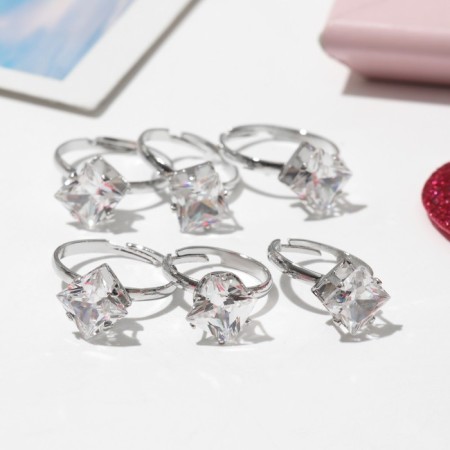 Children's ring "chosen" cube, white color in silver, dimensionless