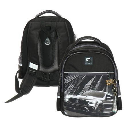 School backpack, 40 x 33 x 19 cm, ergonomic back, stavia "monochrome", black/orange