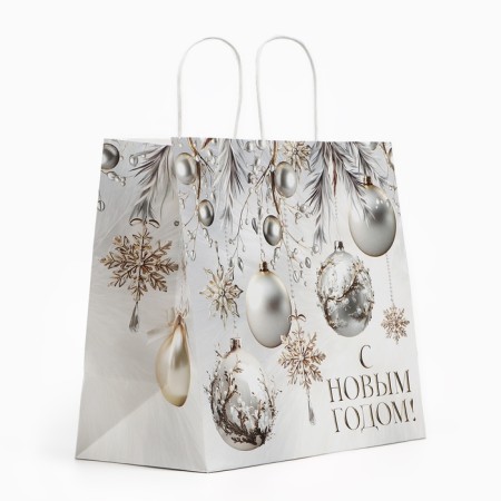 Gift package "New Year's balls", white craft, 32 x 28 x 15 cm, New Year-2