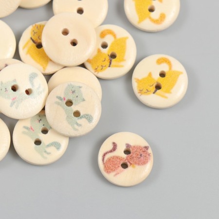 Buttons wood for creativity 2 punctures "cats" set of 40 pcs 1.5x1.5x0.4 cm-1