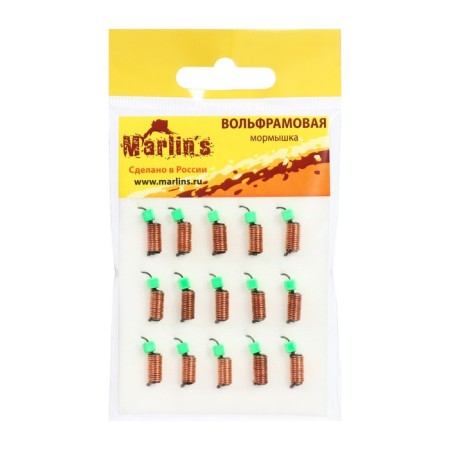 Mormyshka Wolfram Marlin’s Brush, 3 mm, 1.5 g, copper + cube green UV, 15 pcs.-1