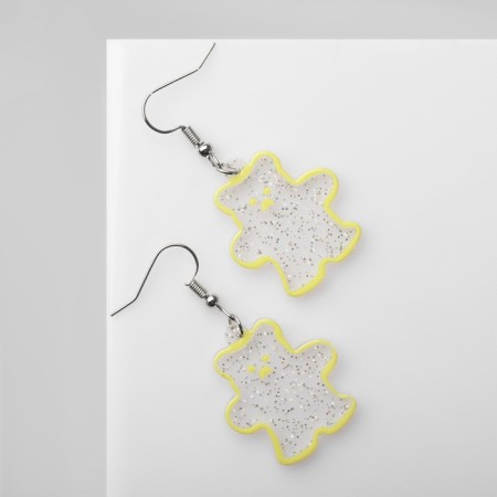 Acryl Earrings "Bear" in sparkles, the color is rainbow-yellow in silver-1