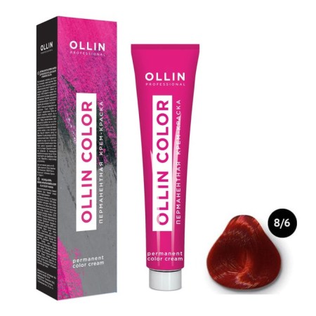 Cream-color hair Permanent Ollin Professional Color, tone 8/6 light-brown red, 100 ml