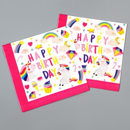 Paper napkins “Happy birthday. Unicorn ”, in the set of 20 pcs.